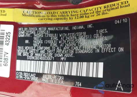 2011 Toyota Sienna Limited V6 from USA, damaged, VIN 5TDYK3DC4BS030671